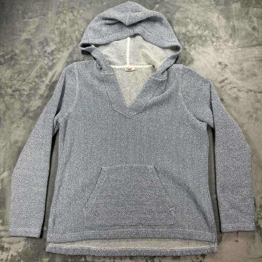 Faherty Blue Herringbone V-Neck Pullover Hoodie WKC0012-WWT Mens Large